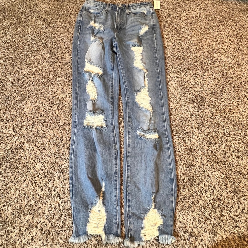 Juicy Couture Venice High Rise Distressed Straight Leg Jeans Blue Denim Size 26